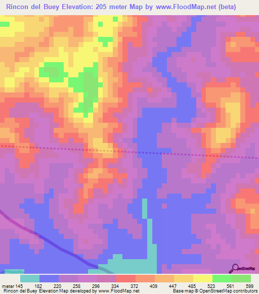 Rincon del Buey,Honduras Elevation Map