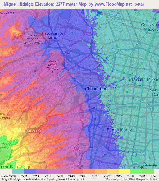 Miguel Hidalgo,Mexico Elevation Map