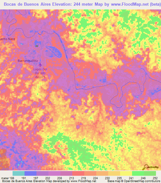 Bocas de Buenos Aires,Colombia Elevation Map