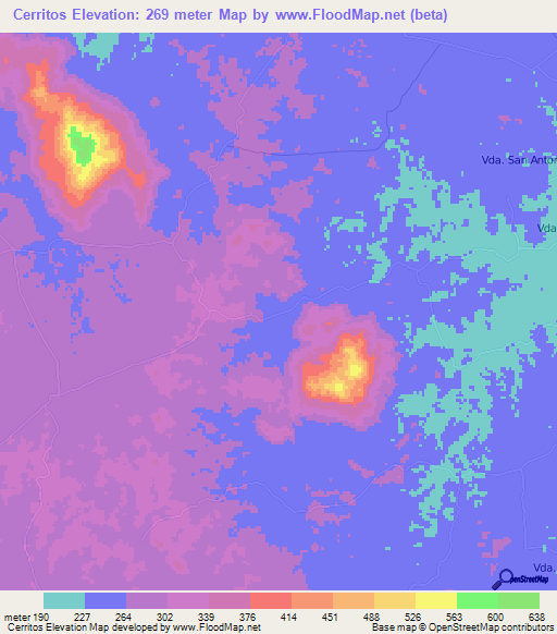 Cerritos,Colombia Elevation Map