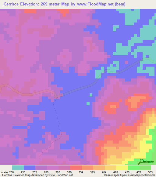 Cerritos,Colombia Elevation Map
