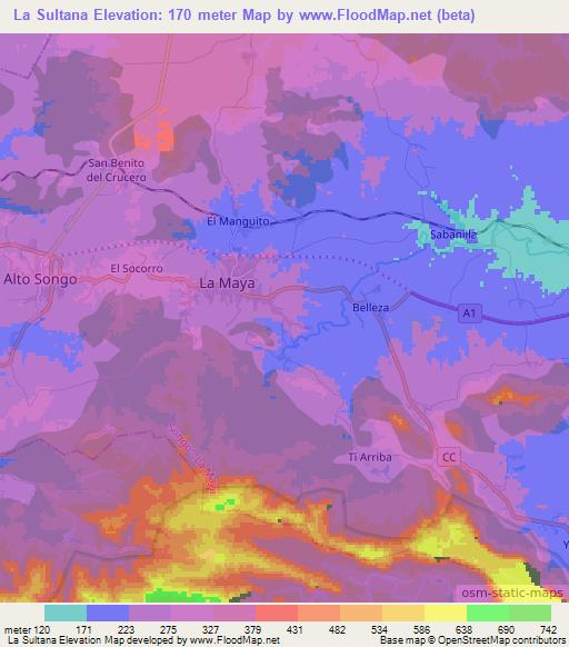 La Sultana,Cuba Elevation Map