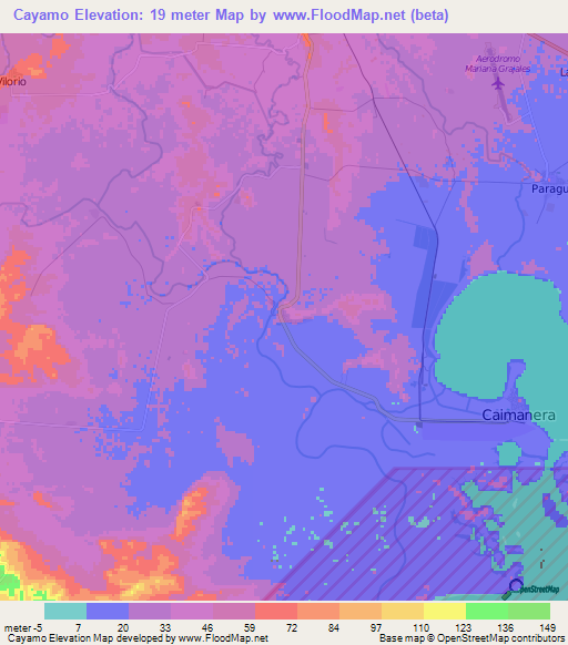 Cayamo,Cuba Elevation Map
