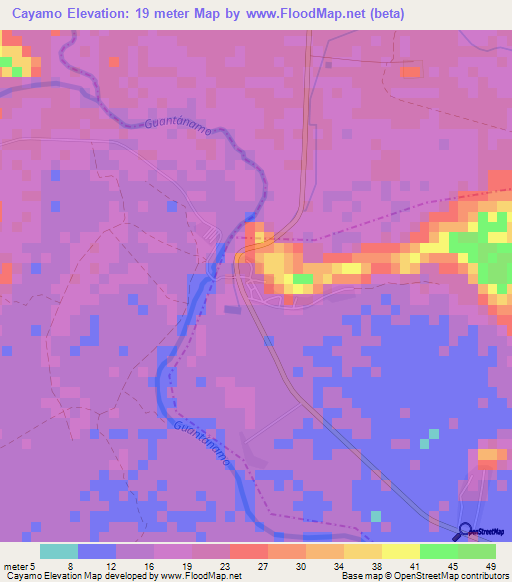 Cayamo,Cuba Elevation Map
