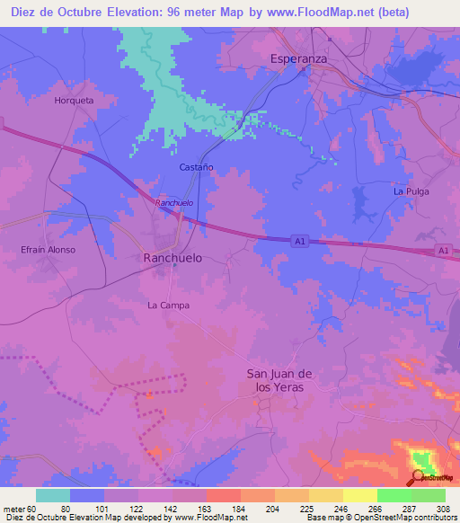 Diez de Octubre,Cuba Elevation Map
