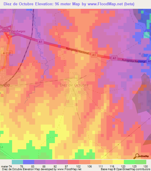 Diez de Octubre,Cuba Elevation Map