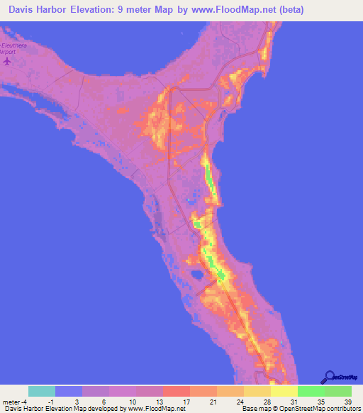 Davis Harbor,Bahamas Elevation Map