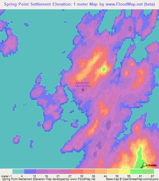 Spring Point Settlement,Falkland Islands Elevation Map