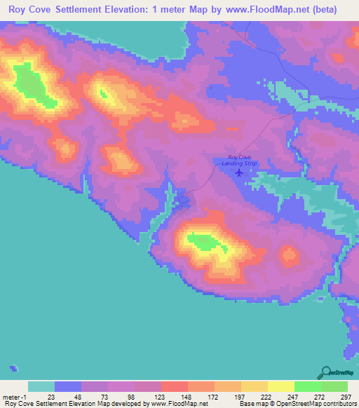 Roy Cove Settlement,Falkland Islands Elevation Map