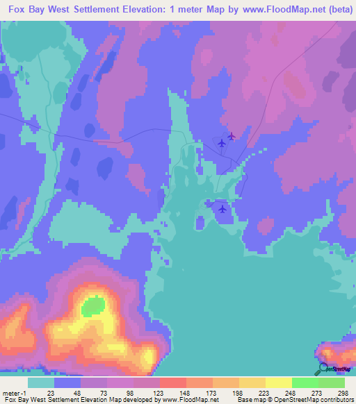 Fox Bay West Settlement,Falkland Islands Elevation Map
