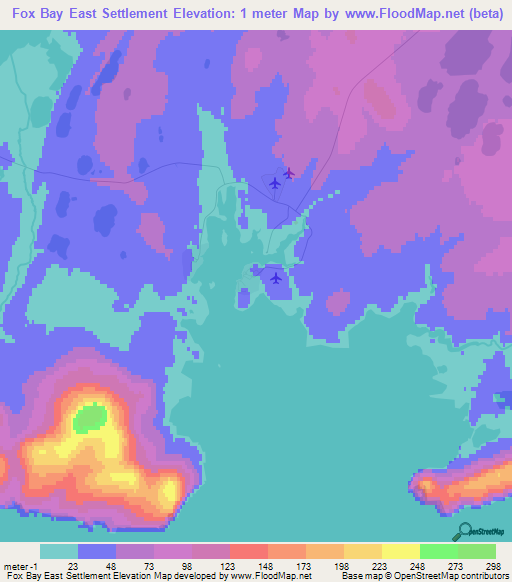 Fox Bay East Settlement,Falkland Islands Elevation Map