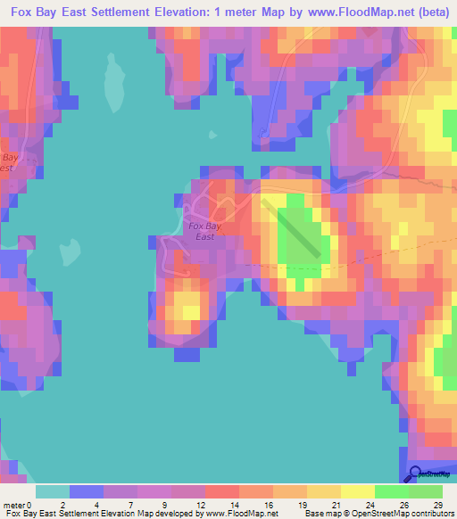 Fox Bay East Settlement,Falkland Islands Elevation Map
