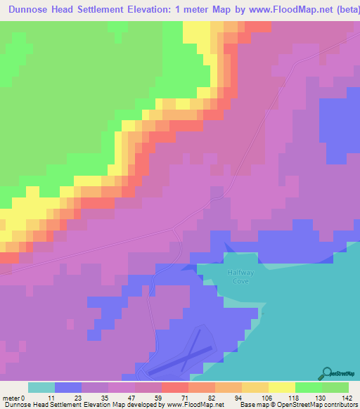 Dunnose Head Settlement,Falkland Islands Elevation Map