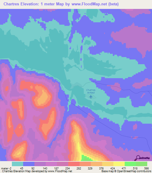 Chartres,Falkland Islands Elevation Map