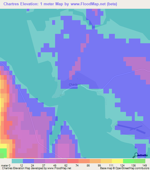 Chartres,Falkland Islands Elevation Map