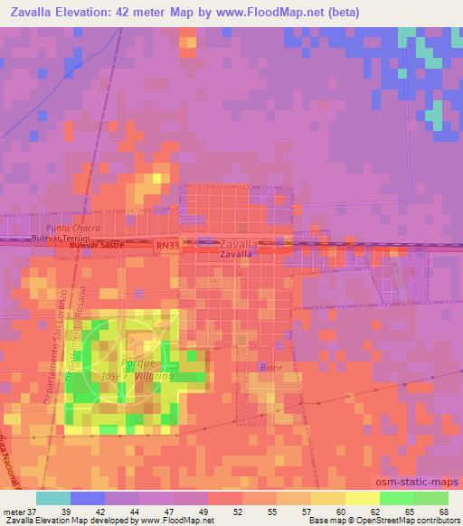 Zavalla,Argentina Elevation Map