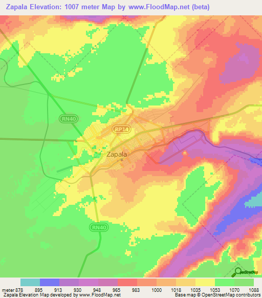 Zapala,Argentina Elevation Map