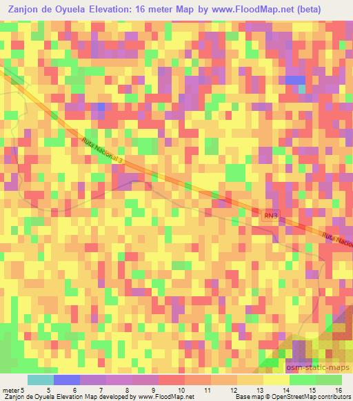 Zanjon de Oyuela,Argentina Elevation Map