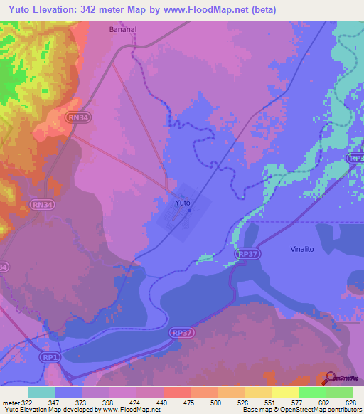 Yuto,Argentina Elevation Map