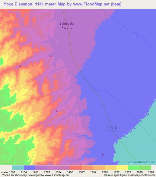 Yoca,Argentina Elevation Map