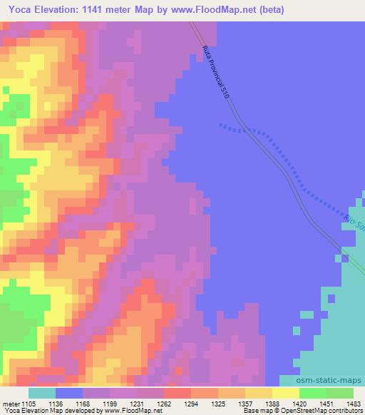 Yoca,Argentina Elevation Map