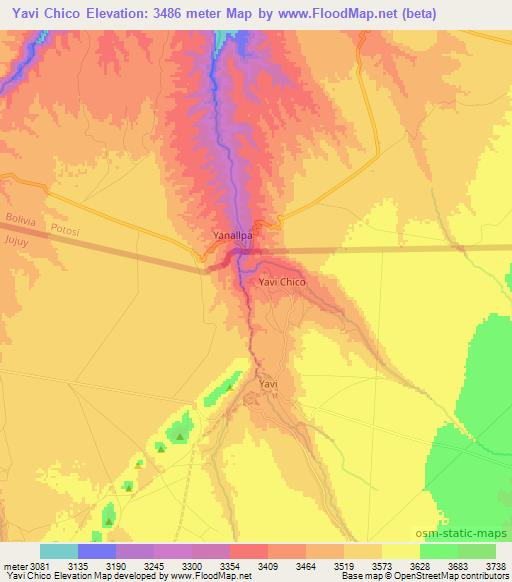 Yavi Chico,Argentina Elevation Map