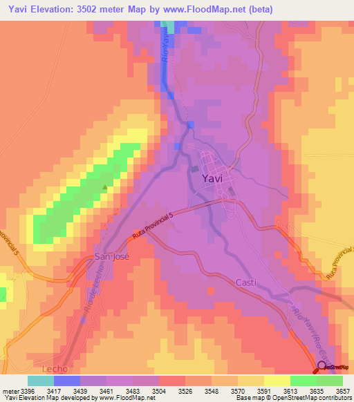 Yavi,Argentina Elevation Map