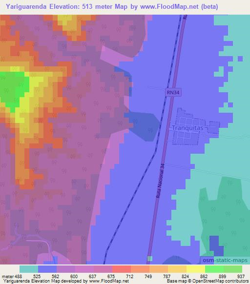 Yariguarenda,Argentina Elevation Map