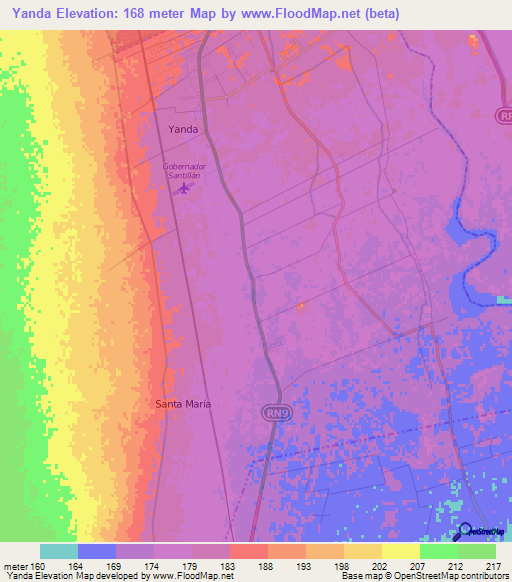 Yanda,Argentina Elevation Map