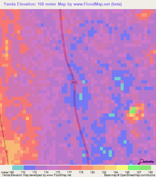 Yanda,Argentina Elevation Map