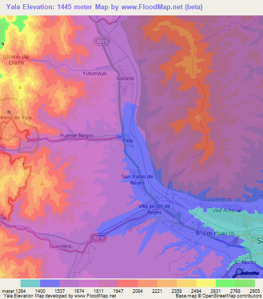 Yala,Argentina Elevation Map