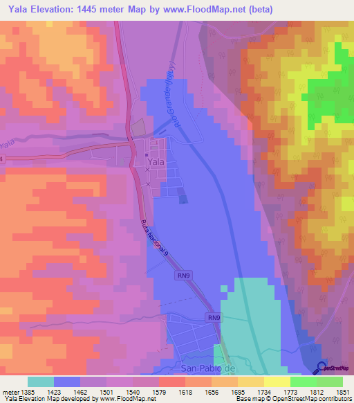 Yala,Argentina Elevation Map