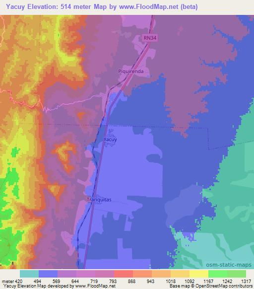 Yacuy,Argentina Elevation Map