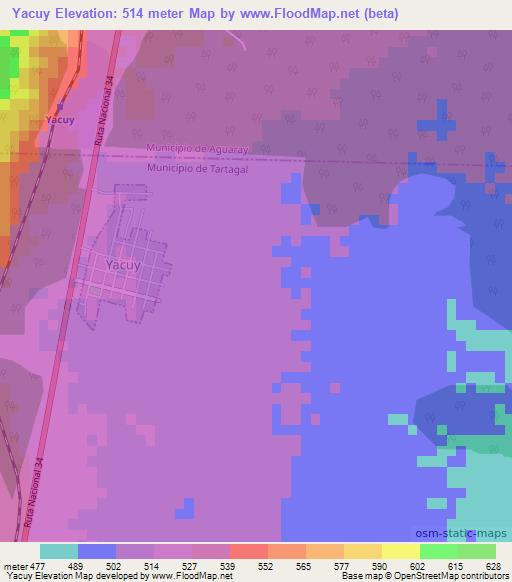 Yacuy,Argentina Elevation Map