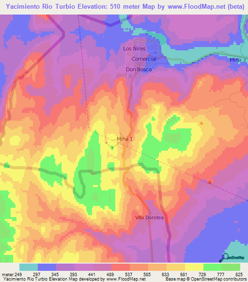 Yacimiento Rio Turbio,Argentina Elevation Map