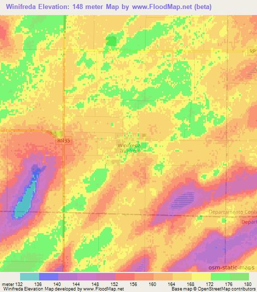Winifreda,Argentina Elevation Map