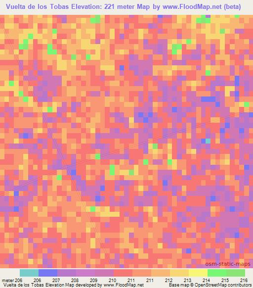 Vuelta de los Tobas,Argentina Elevation Map