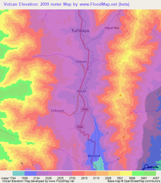 Volcan,Argentina Elevation Map