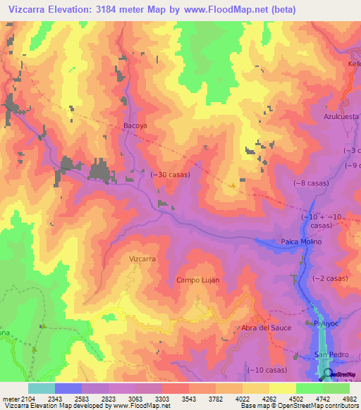 Vizcarra,Argentina Elevation Map