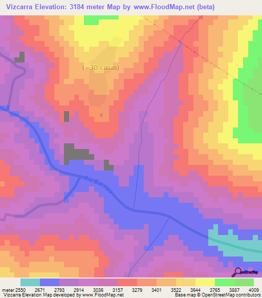 Vizcarra,Argentina Elevation Map