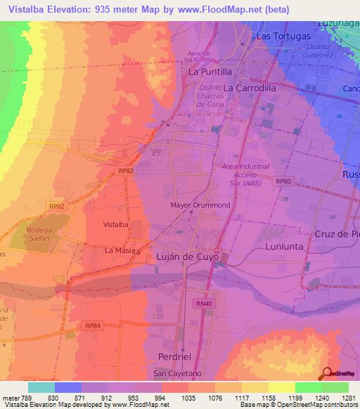 Vistalba,Argentina Elevation Map