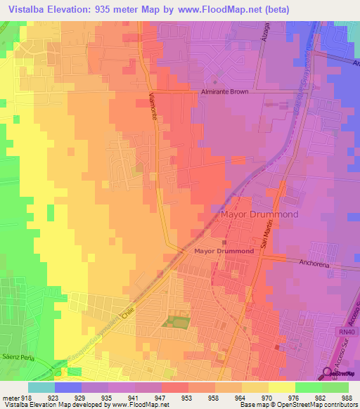 Vistalba,Argentina Elevation Map