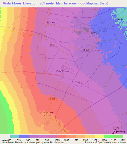 Vista Flores,Argentina Elevation Map