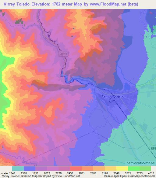 Virrey Toledo,Argentina Elevation Map