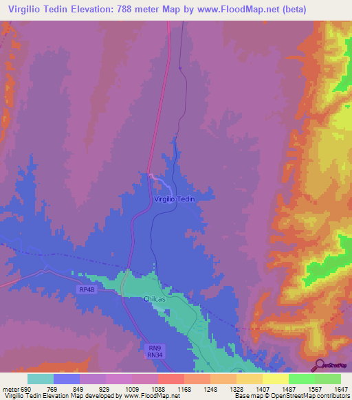 Virgilio Tedin,Argentina Elevation Map