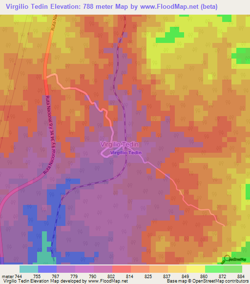 Virgilio Tedin,Argentina Elevation Map