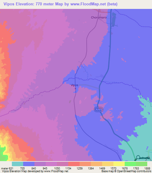 Vipos,Argentina Elevation Map