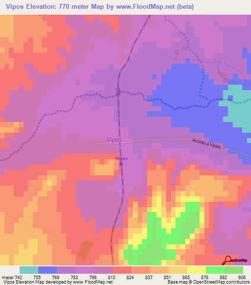 Vipos,Argentina Elevation Map