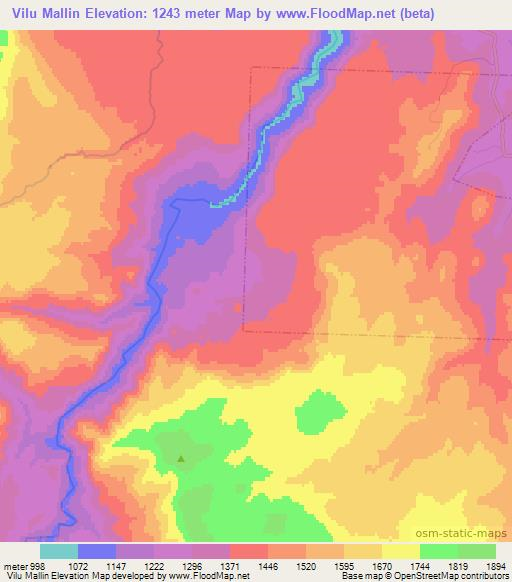 Vilu Mallin,Argentina Elevation Map