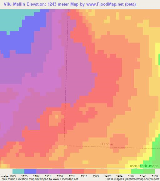 Vilu Mallin,Argentina Elevation Map